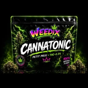 Fleur CBD Cannatonic WEEDIX en sachet premium noir avec design vert et logo couleur