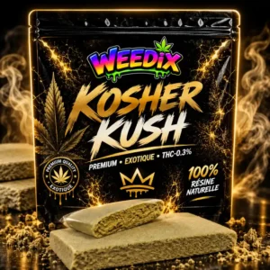 Kosher Kush Résine CBD Premium WEEDIX – hash jaune mousseux