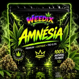 Fleur CBD Amnésia Premium WEEDIX en sachet noir – qualité premium